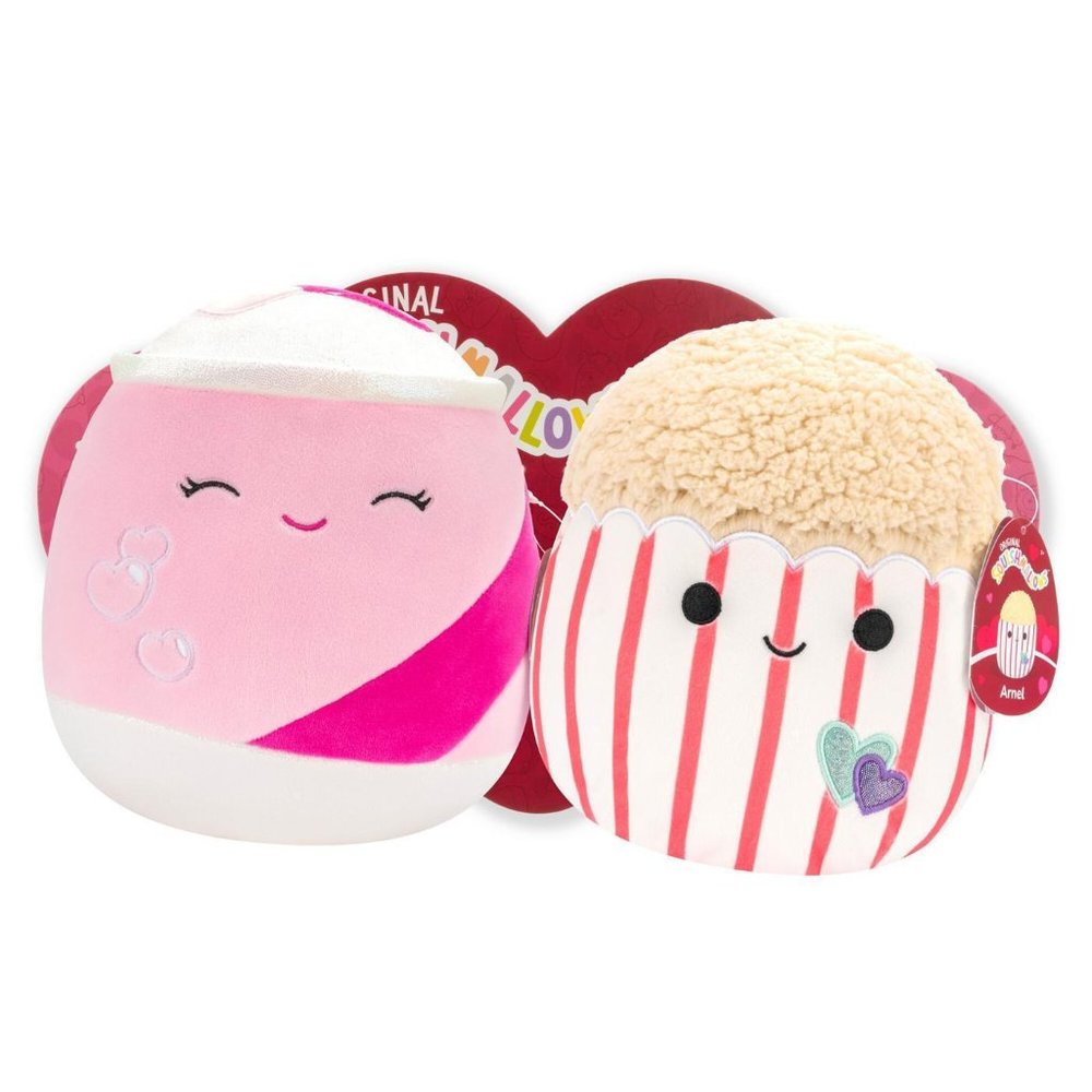 8 inch Squishmallows Arnel the Popcorn & Poodle the Soda Can Valentine Plush Duo